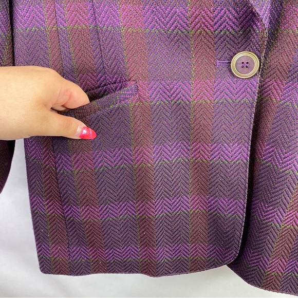 Vintage Purple Plaid Wool Blazer - Picture 5 of 12
